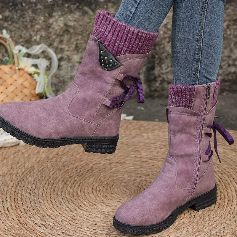 👢**Elegant mid-calf women’s ankle boots with a comfortable knitted finish