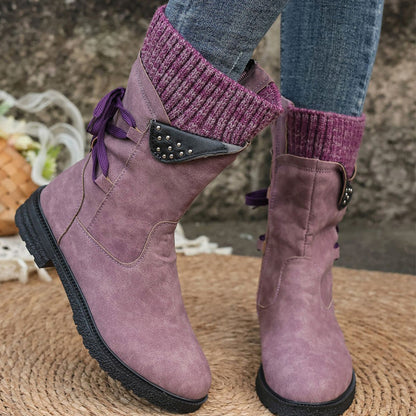 👢**Elegant mid-calf women’s ankle boots with a comfortable knitted finish