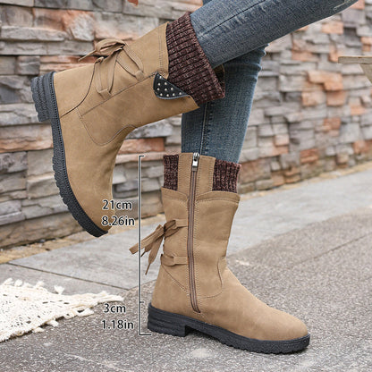 👢**Elegant mid-calf women’s ankle boots with a comfortable knitted finish