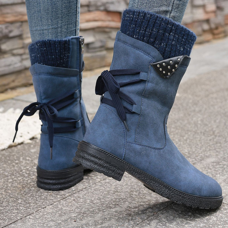 👢**Elegant mid-calf women’s ankle boots with a comfortable knitted finish