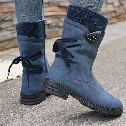 👢**Elegant mid-calf women’s ankle boots with a comfortable knitted finish