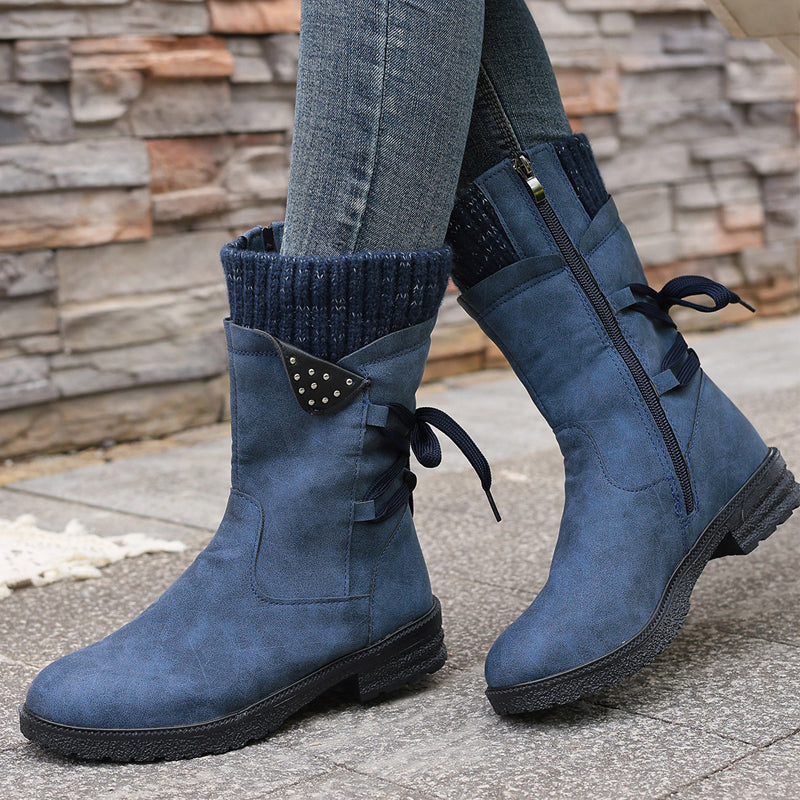 👢**Elegant mid-calf women’s ankle boots with a comfortable knitted finish